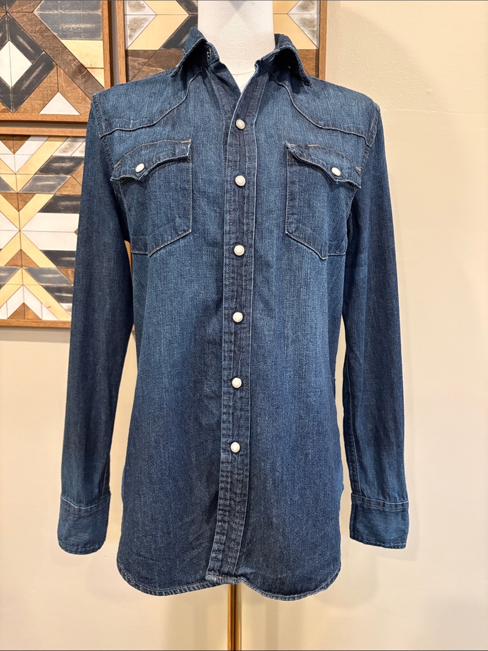 Vintage Ralph Lauren Sport Indigo Denim Pearl Snap Western Top size 4 - Picture 2 of 11